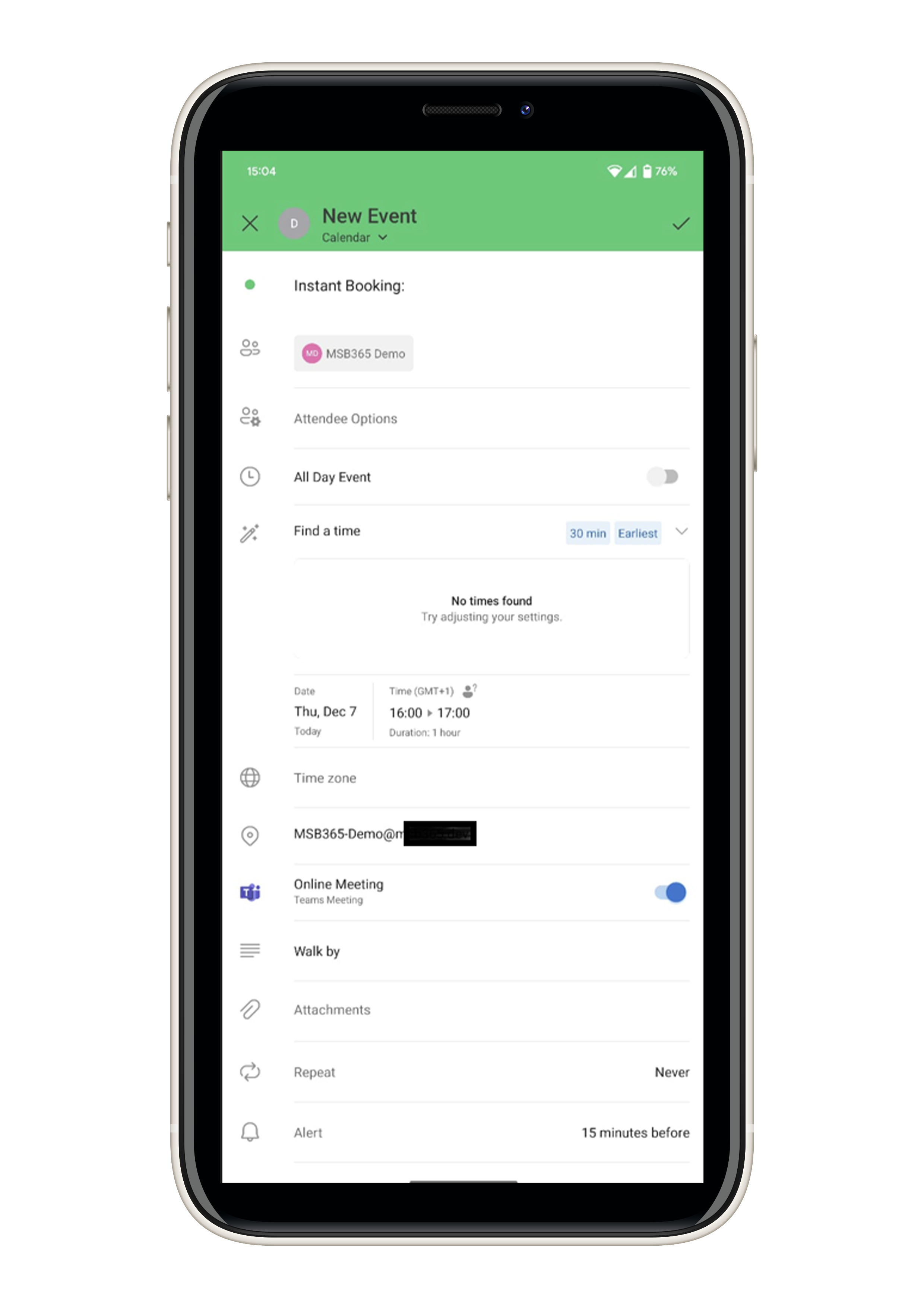 Instant Booking mobile interface